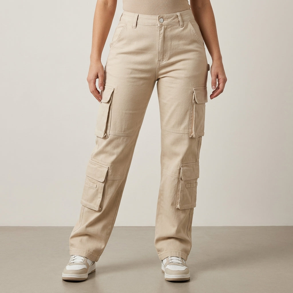 Relaxed Wide-Leg Cargo Pants with Utility Pocket Details
