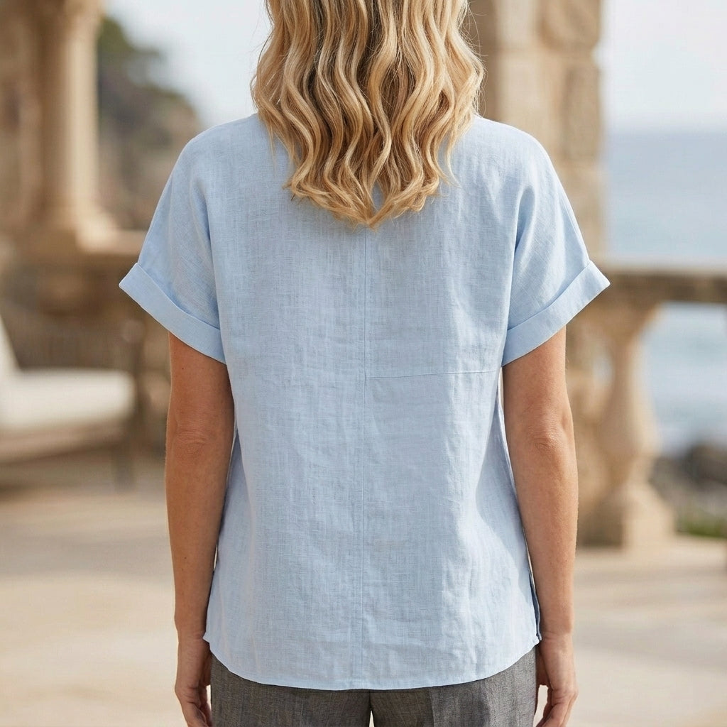 Effortless V-Neck Relaxed Fit Coastal Blouse