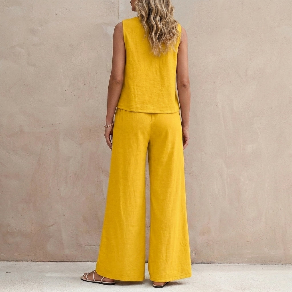 Sunlit Sleeveless Two-Piece Set with Flowing Wide-Leg Pants