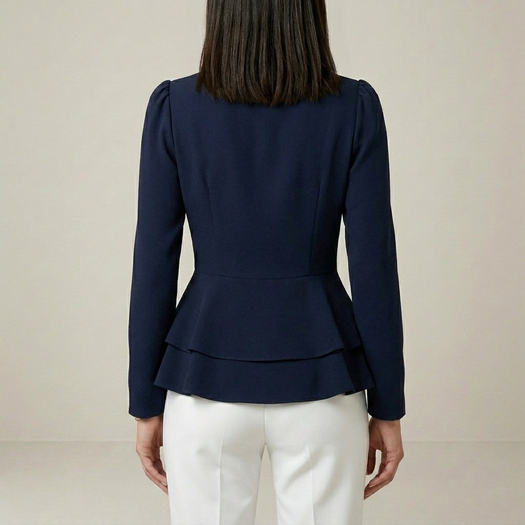 Tailored Peplum Wrap Blouse with Statement Sleeves