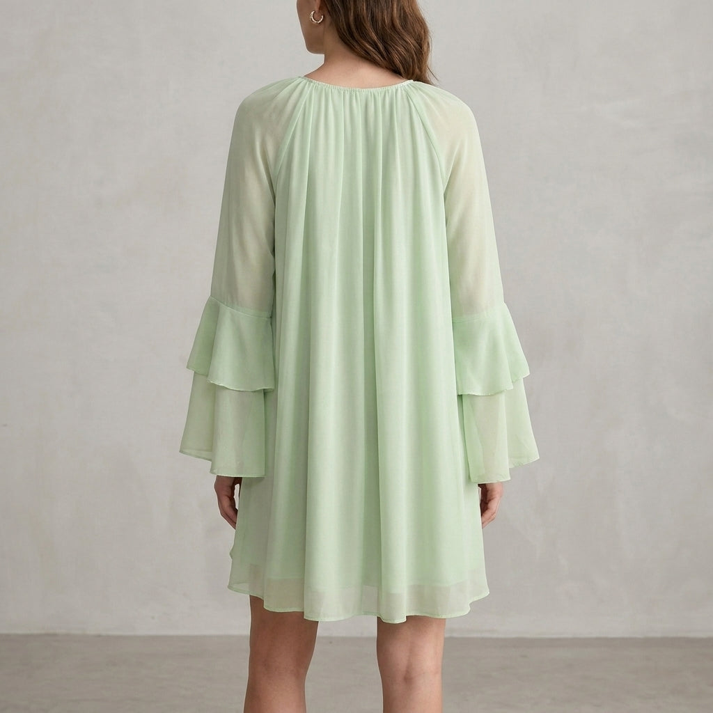 Ethereal Ruffle Sleeve Mini Dress with Flowing Silhouette