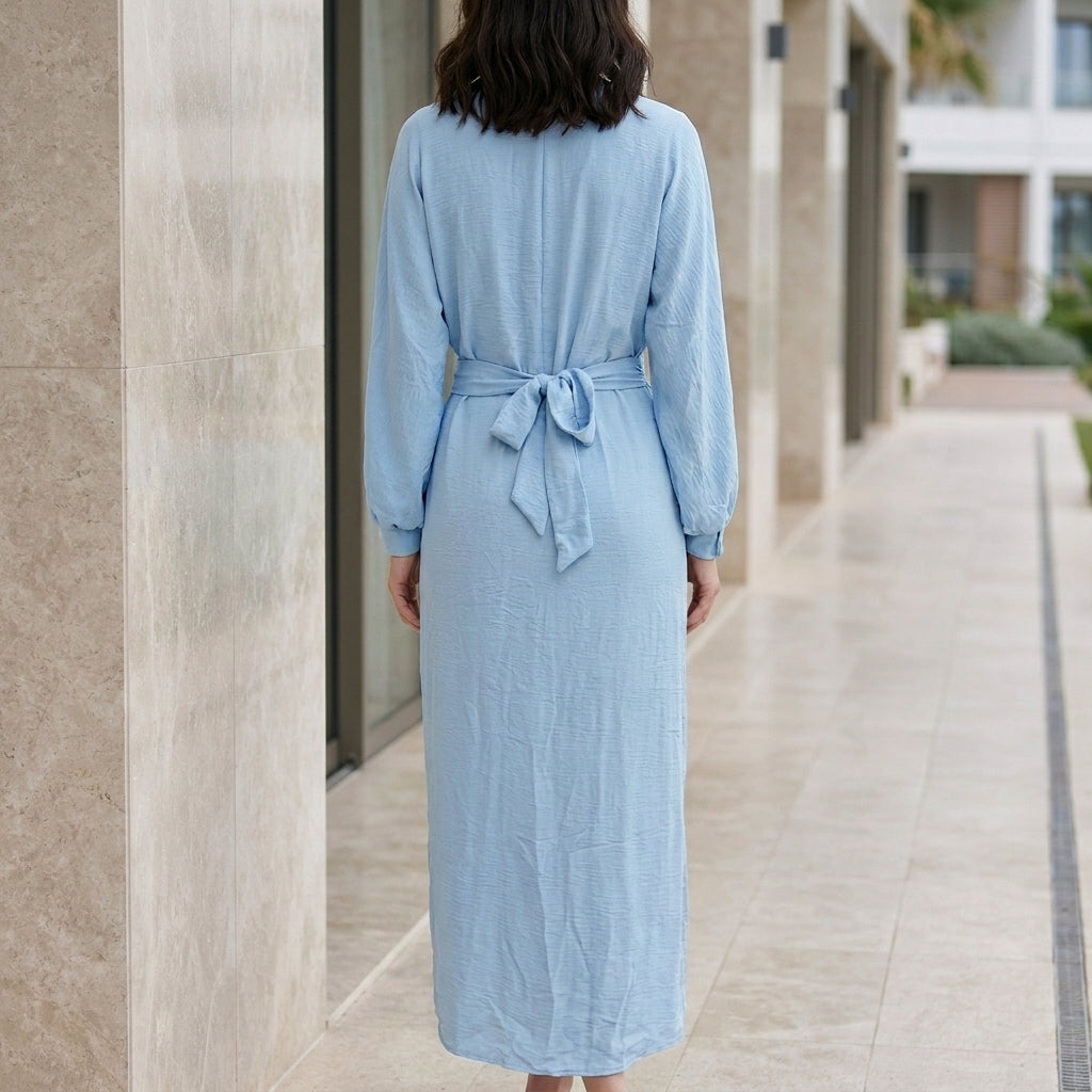 Elegant Draped Wrap Maxi Dress with Twist Waist Detail