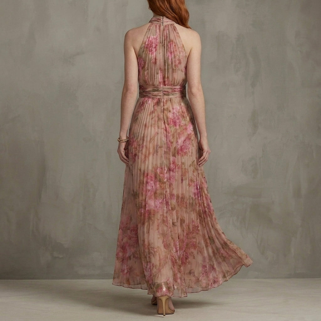 Floral Halter Neck Maxi Dress with Flowing Silhouette