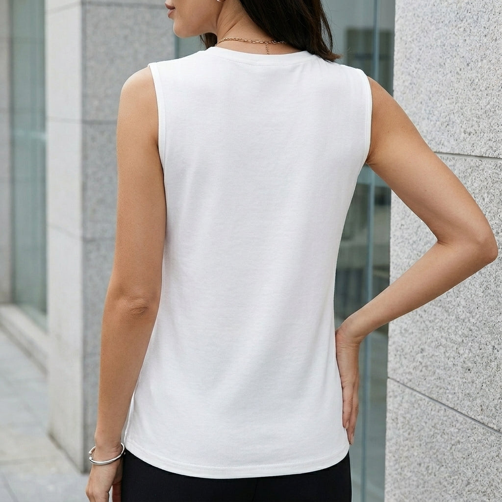 Elegant Sleeveless Blouse with Asymmetrical Draped Detail