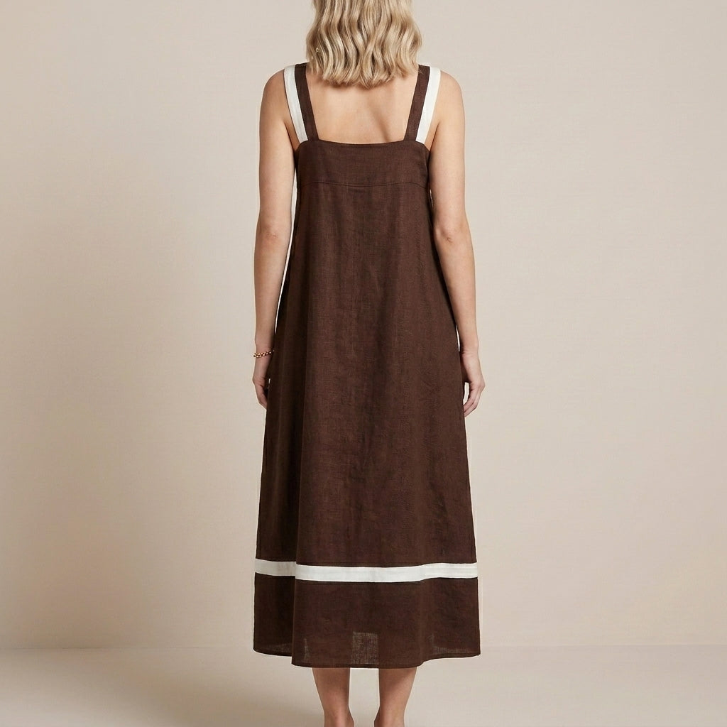 Contrast Trim Sleeveless A-Line Statement Maxi Dress