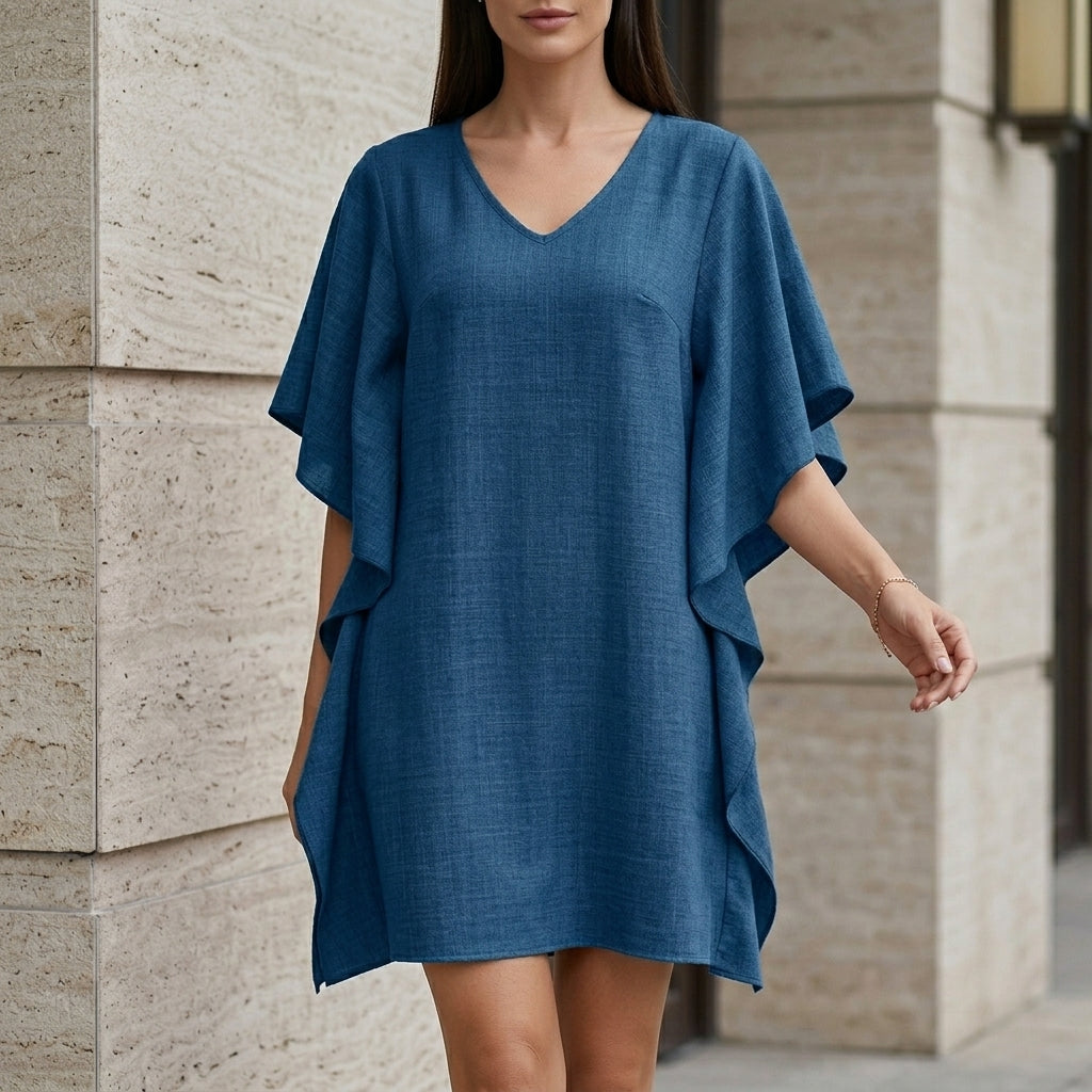 Relaxed Flutter Sleeve V-Neck Mini Dress