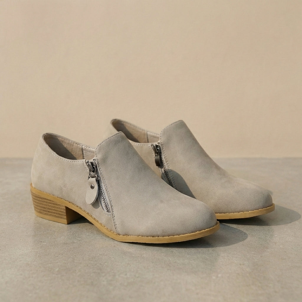 Orthopedic Almond-Toe Ankle Boots with Low Block Heel