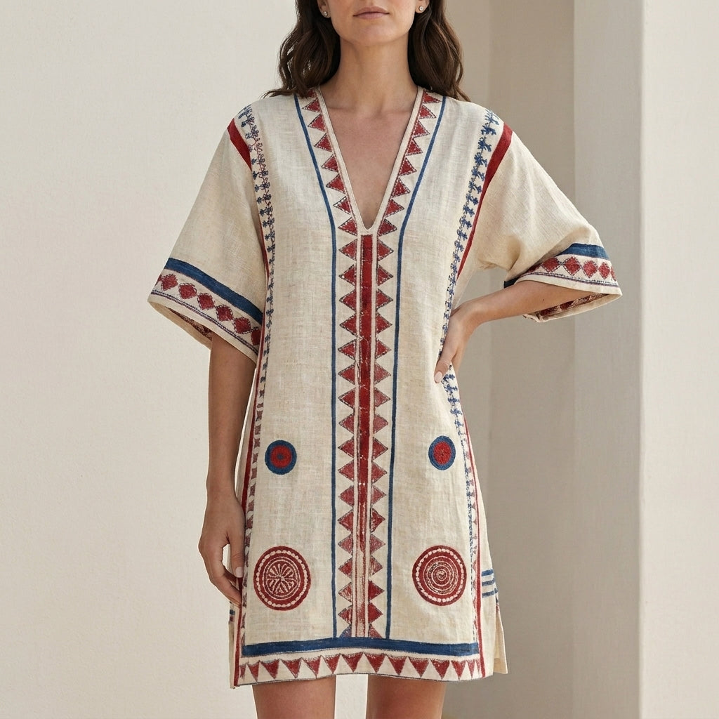 Mediterranean Escape Embroidered Resort Mini Dress