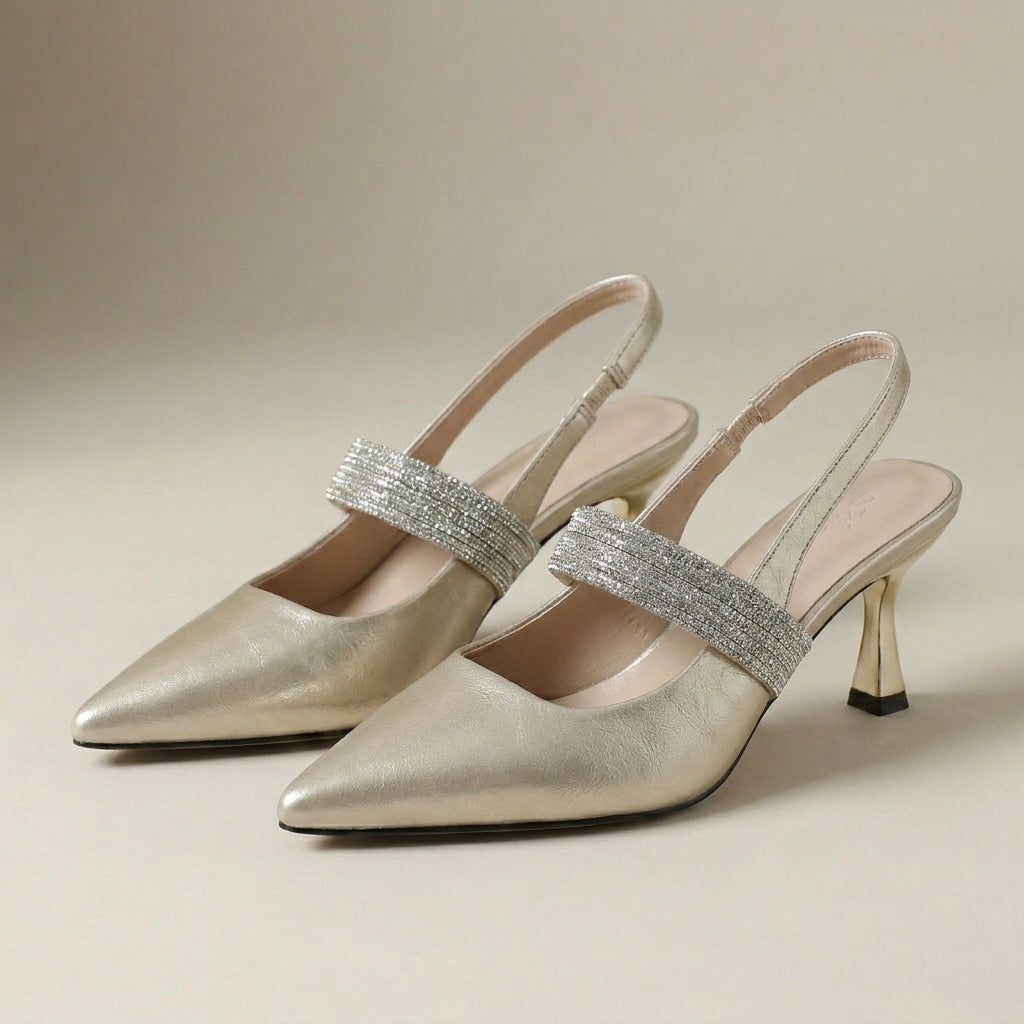 Crystal Strap Pointed Slingback Heels for Evening Elegance