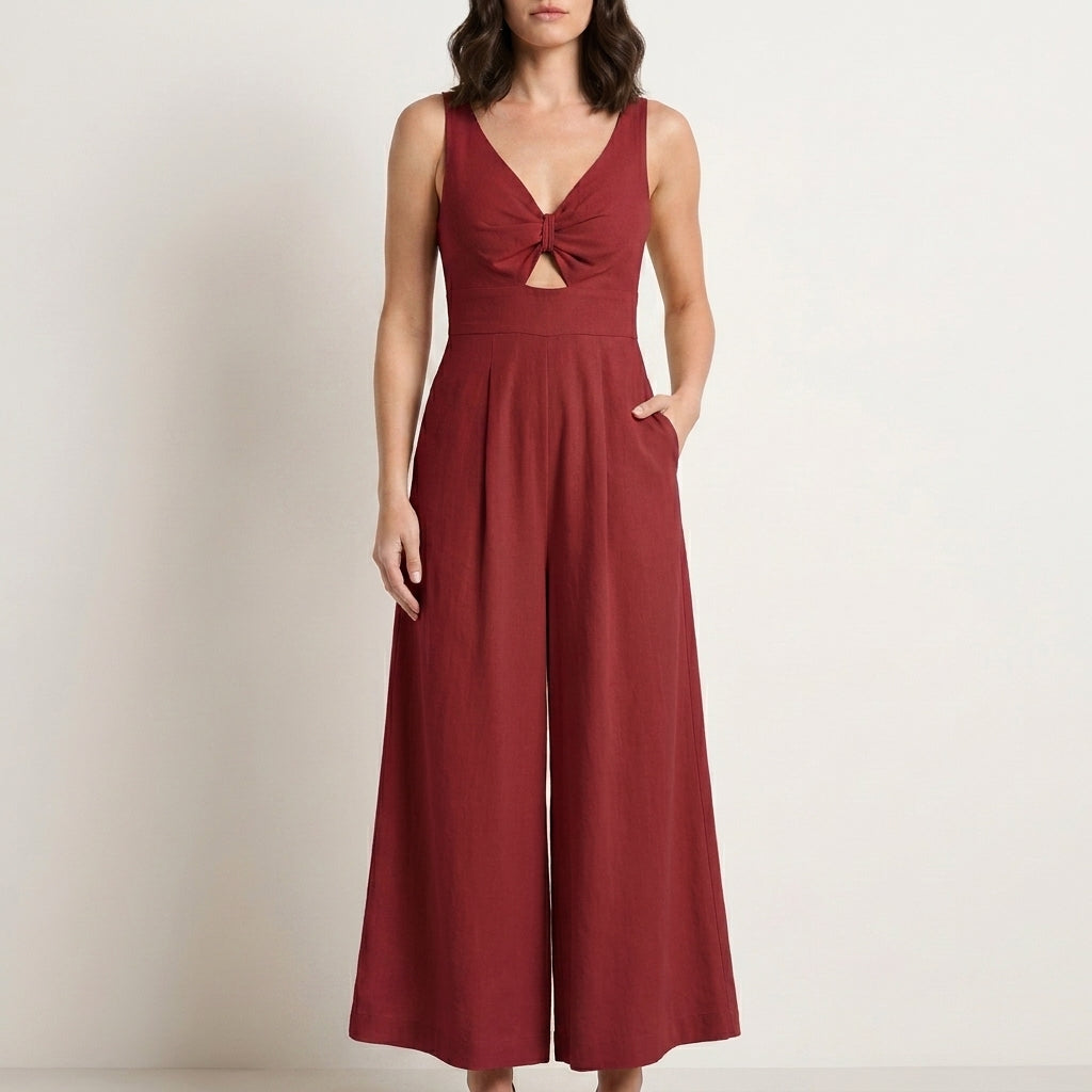 Twist Front Cutout Wide Leg Jumpsuit