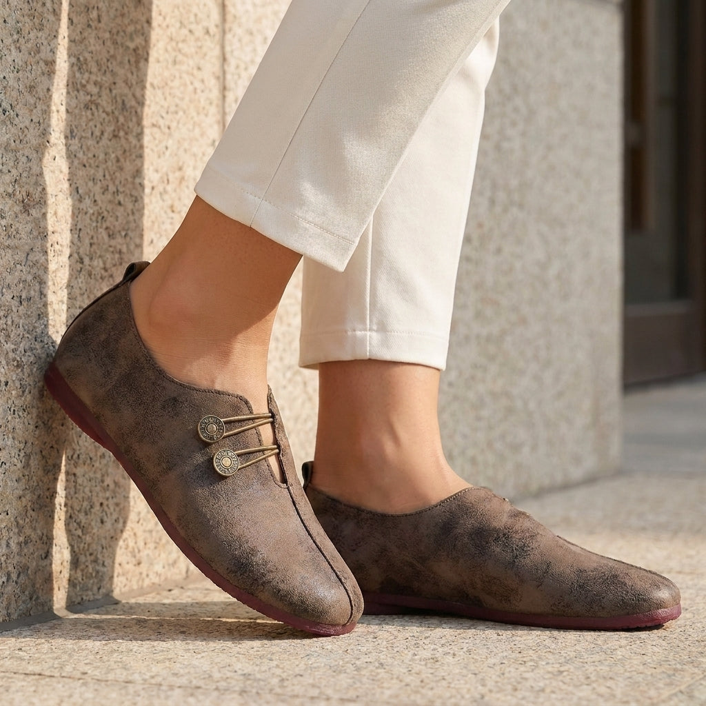 Marina Vintage Button Accent Comfort Flats
