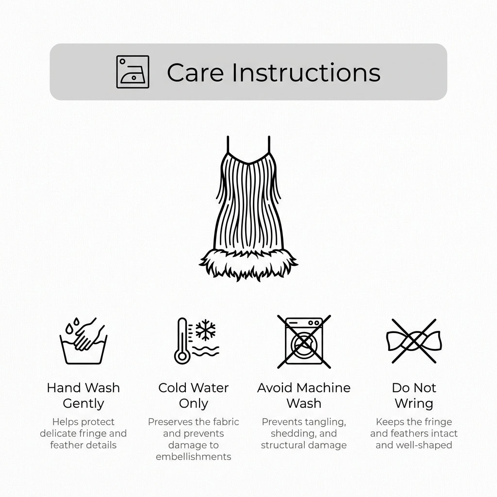 Fringe Embellished Mini Dress with Feathered Hem