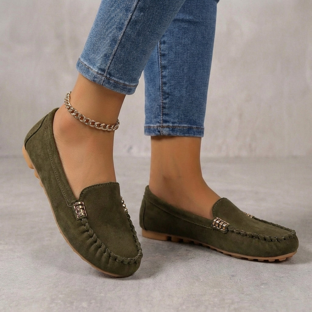 Classic Suede Driving Orthopedic Moccasins with Metallic Accents