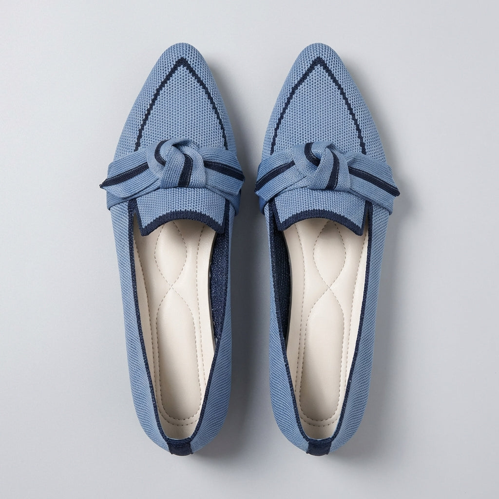 Elegant Knitted Pointed Toe Slip-On Loafers with Knotted Accent