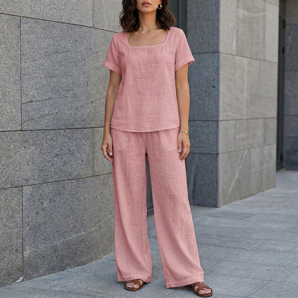 Coastal Breeze Relaxed Top and Wide-Leg Pant Set