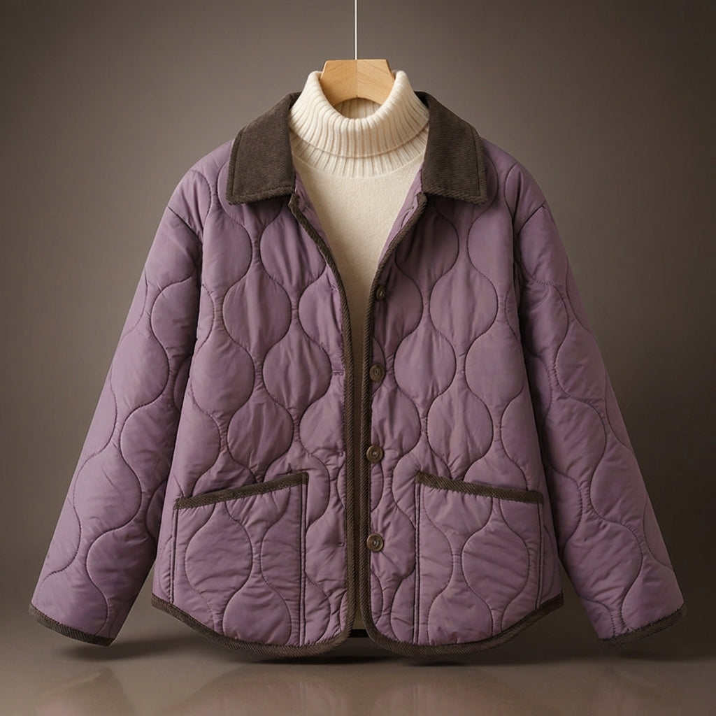 Isla Quilted Jacket | Corduroy Collar Button Front Jacket