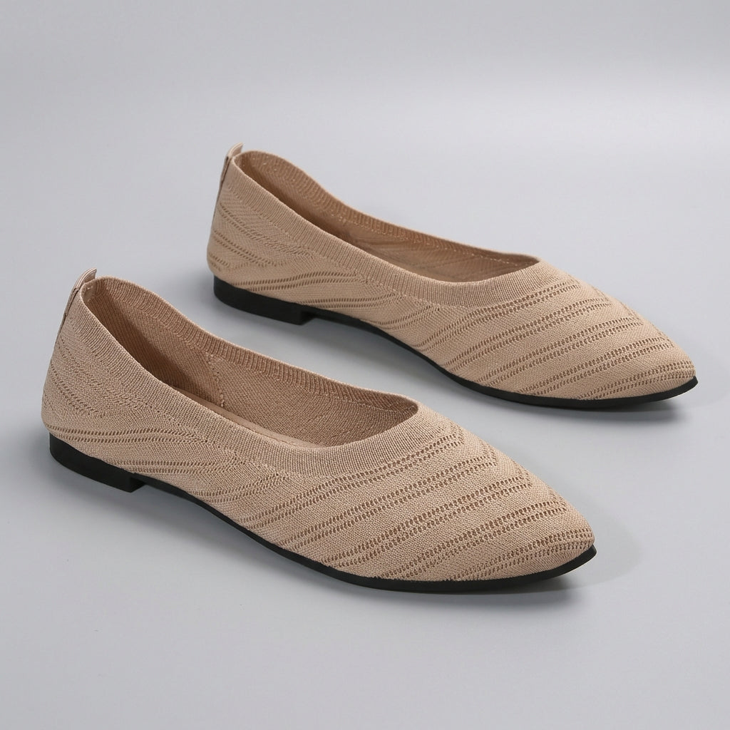 Textured Chevron Knit Pointed Toe Slip-On Flats for Refined Everyday Elegance