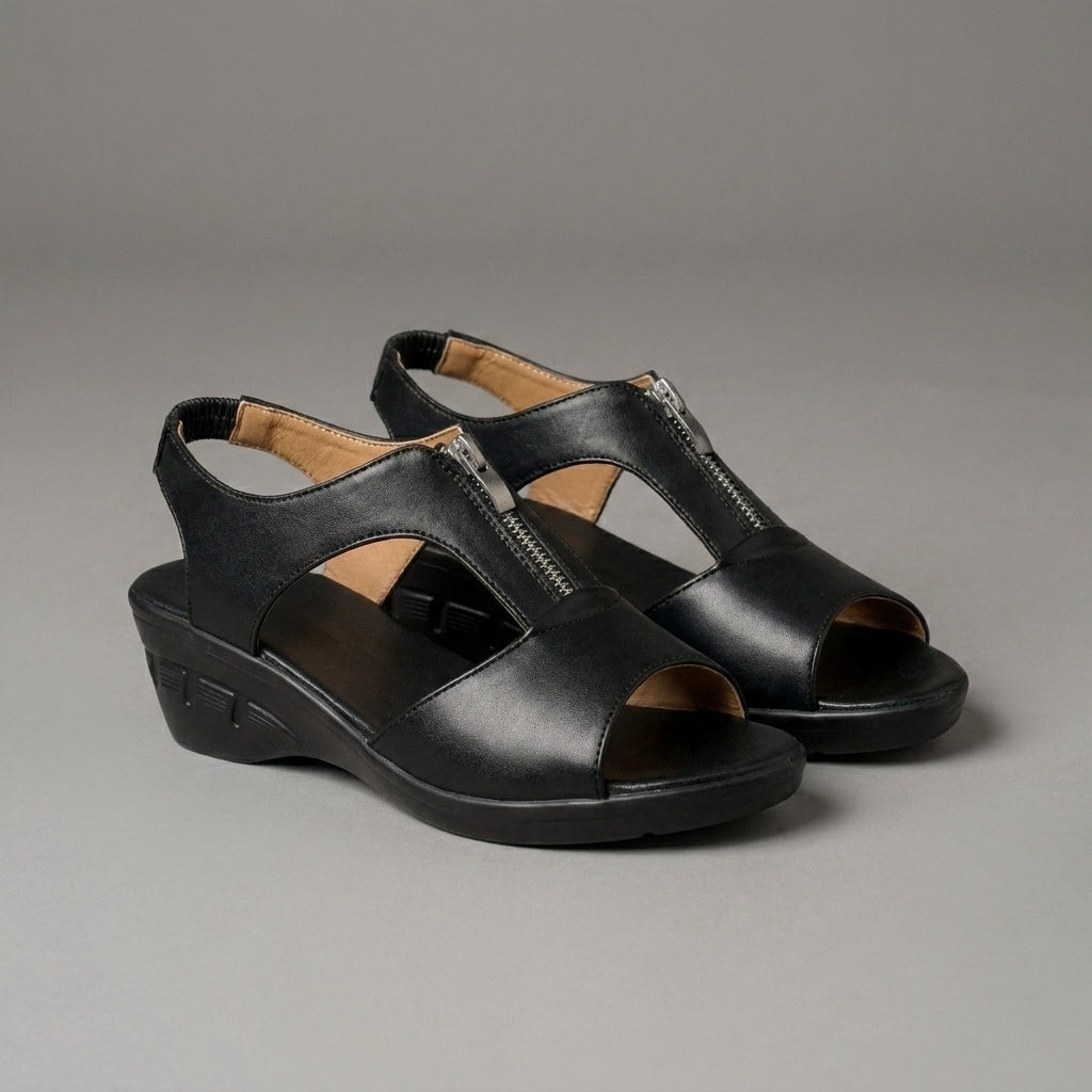 Refined Comfort Peep-Toe Wedge Sandals with Cutout Detail