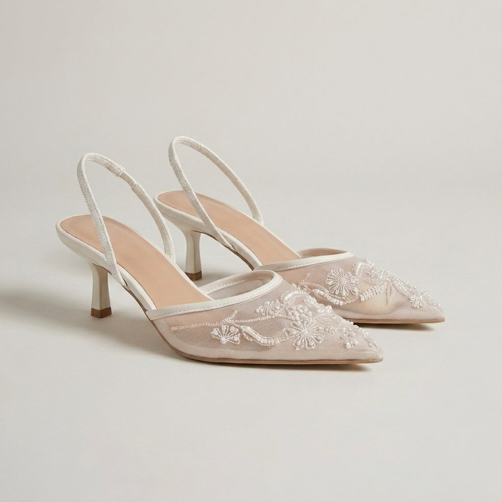 Embroidered Pointed Toe Slingback Heels for Elegant Occasions