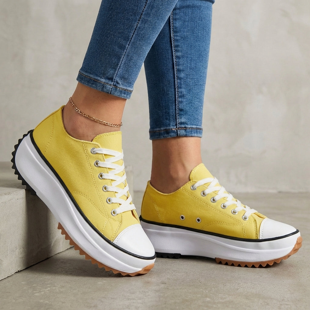 Classic Canvas Platform Orthopedic Sneakers with Contrast Toe Cap