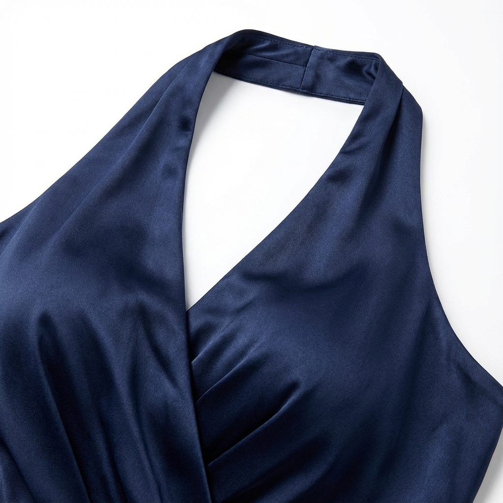 Satin Halter Neck Wrap Maxi Dress with Bow Tie Waist and Ruffled Hem