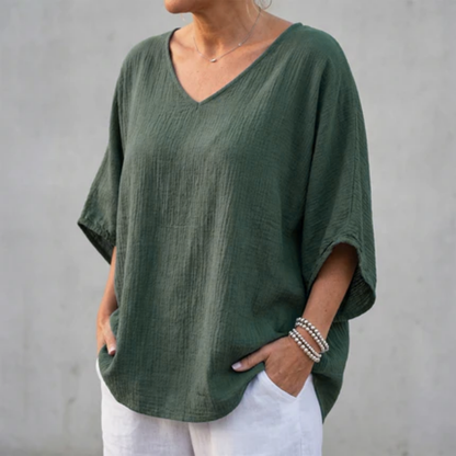 Oversized V-Neck Batwing Top with Textured Lightweight Weave