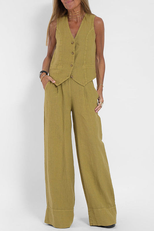 Tailored Linen-Texture Vest and Wide-Leg Trouser Co-ord Set