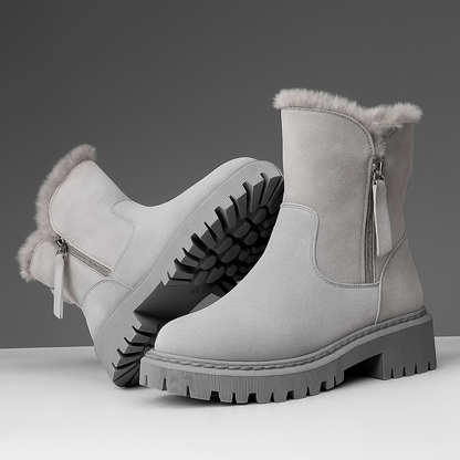 Isla Ankle-Length Ankle Boots | Fur Trim Lug Sole Ankle Boots
