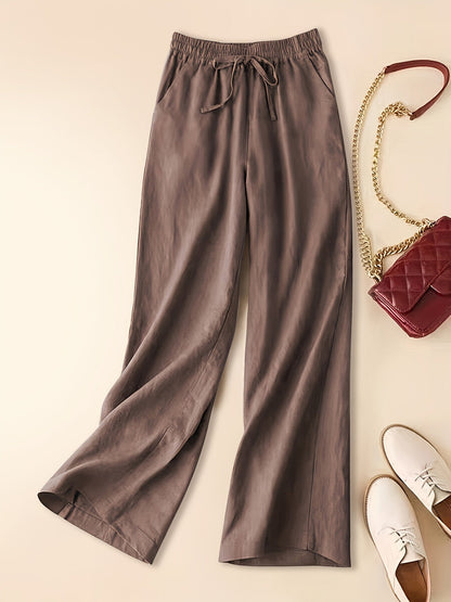 Lightweight Wide-Leg Linen Blend Drawstring Trousers