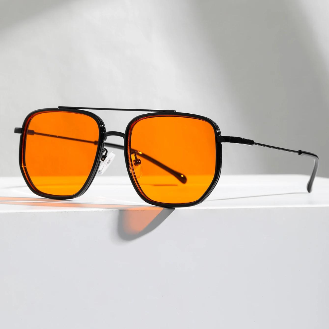 Contemporary Square Aviator Sunglasses with Double Bridge and Slim Temple