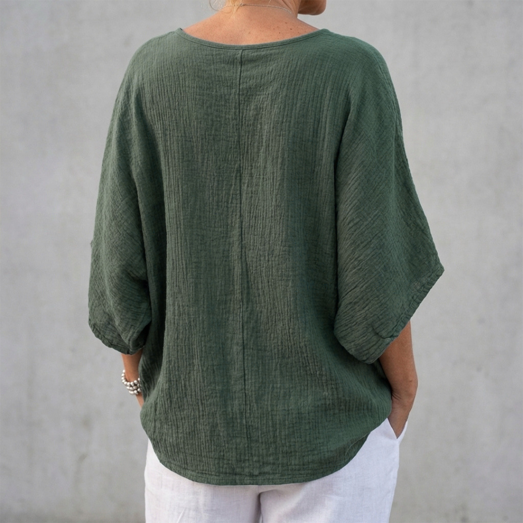 Oversized V-Neck Batwing Top with Textured Lightweight Weave