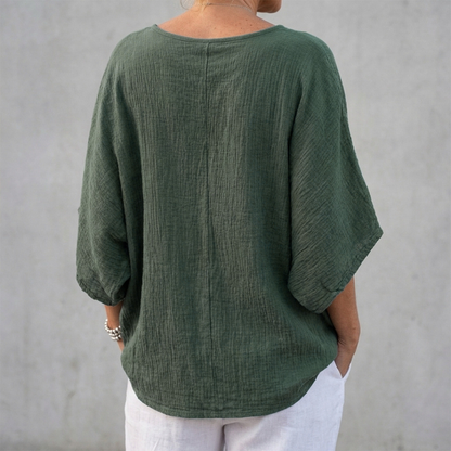 Oversized V-Neck Batwing Top with Textured Lightweight Weave