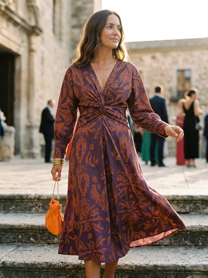Flowing A-Line Maxi Dress with V-Neck and Tie-Knot Waist for Special Occasions