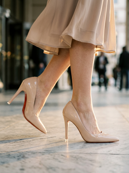 Sleek Pointed Toe Stiletto Pumps with Glossy Finish and Contrast Sole
