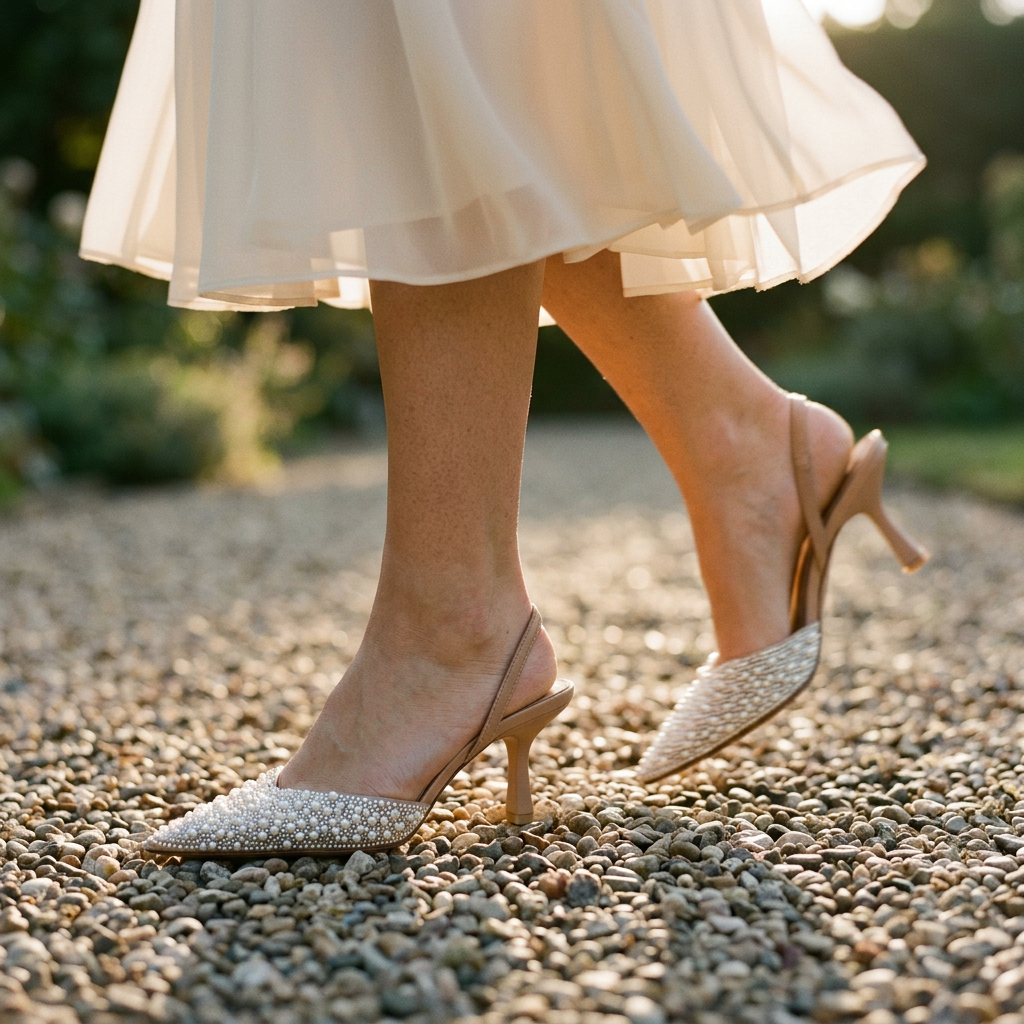 Embellished Pointed Toe Slingback Pumps with Pearl and Rhinestone Accents