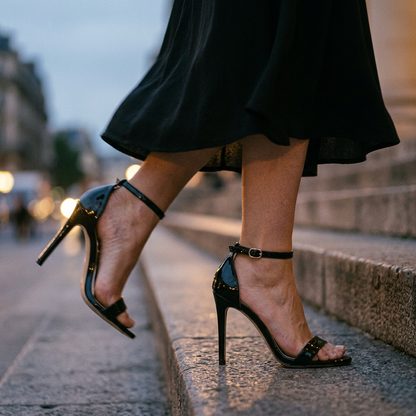 Spike Heel Dress Sandals with Ankle Strap Closure