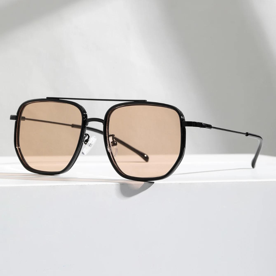 Contemporary Square Aviator Sunglasses with Double Bridge and Slim Temple