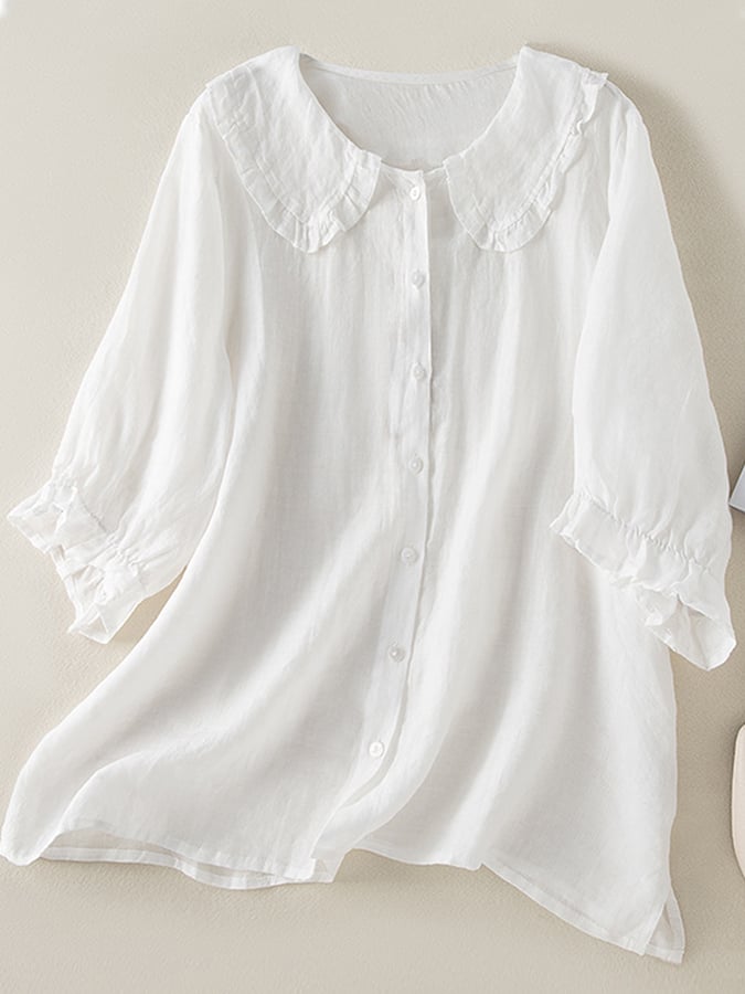 Ruffled Collar Linen Blend Tunic