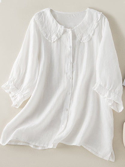 Ruffled Collar Linen Blend Tunic