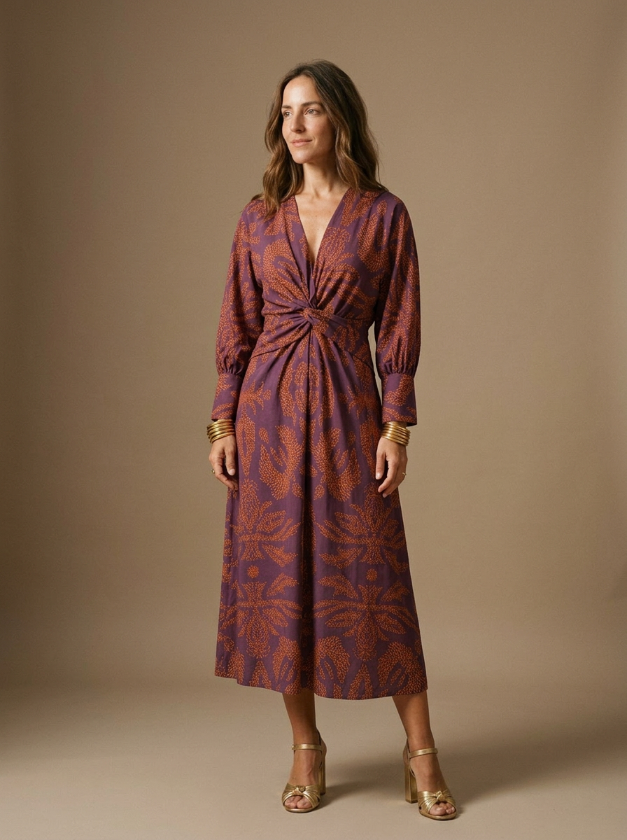 Flowing A-Line Maxi Dress with V-Neck and Tie-Knot Waist for Special Occasions
