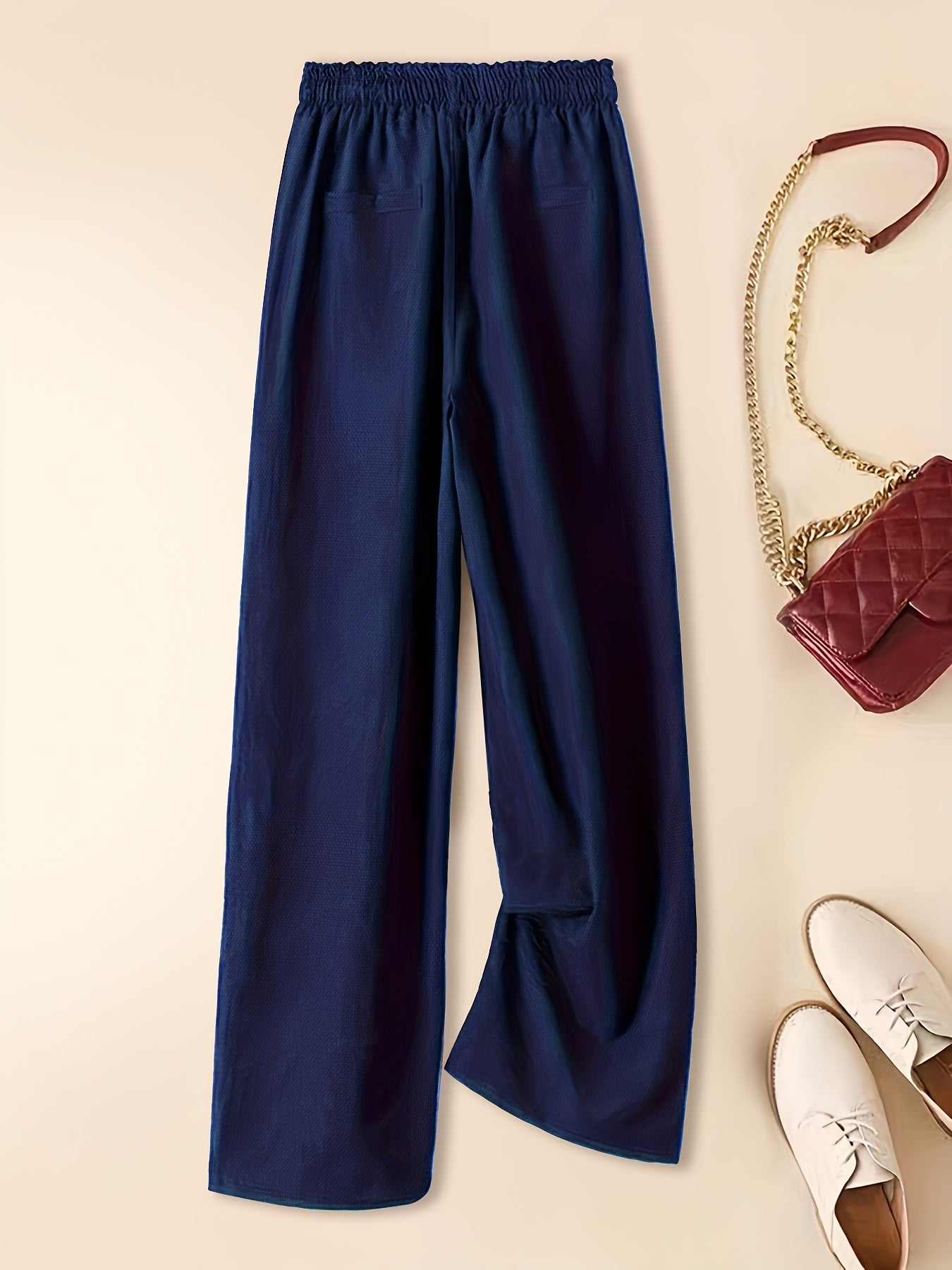 Lightweight Wide-Leg Linen Blend Drawstring Trousers