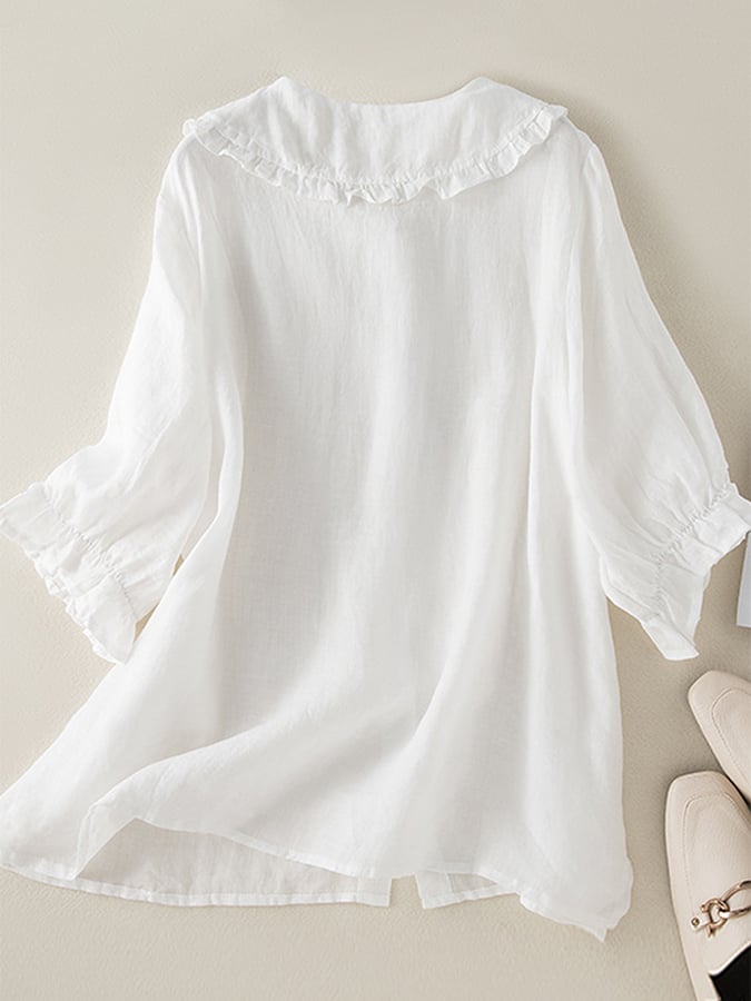 Ruffled Collar Linen Blend Tunic