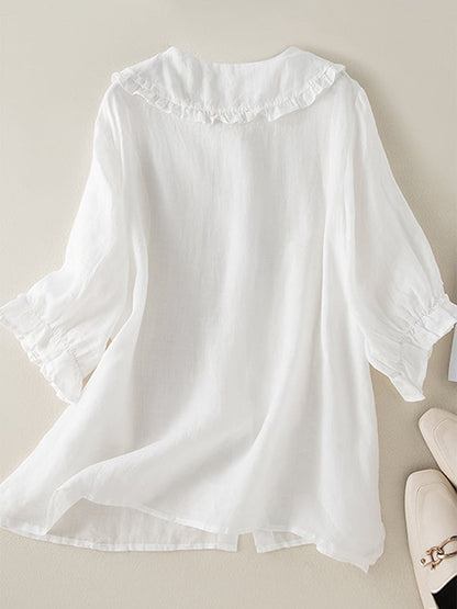 Ruffled Collar Linen Blend Tunic