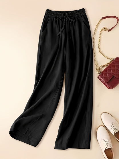 Lightweight Wide-Leg Linen Blend Drawstring Trousers