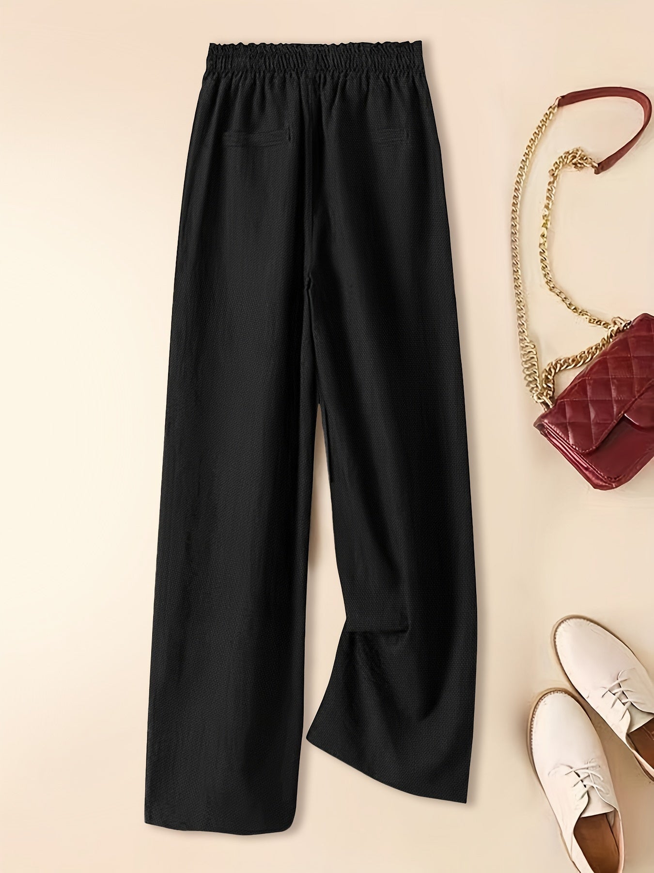 Lightweight Wide-Leg Linen Blend Drawstring Trousers