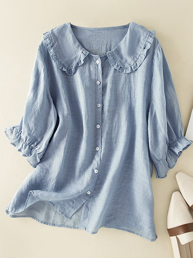 Ruffled Collar Linen Blend Tunic