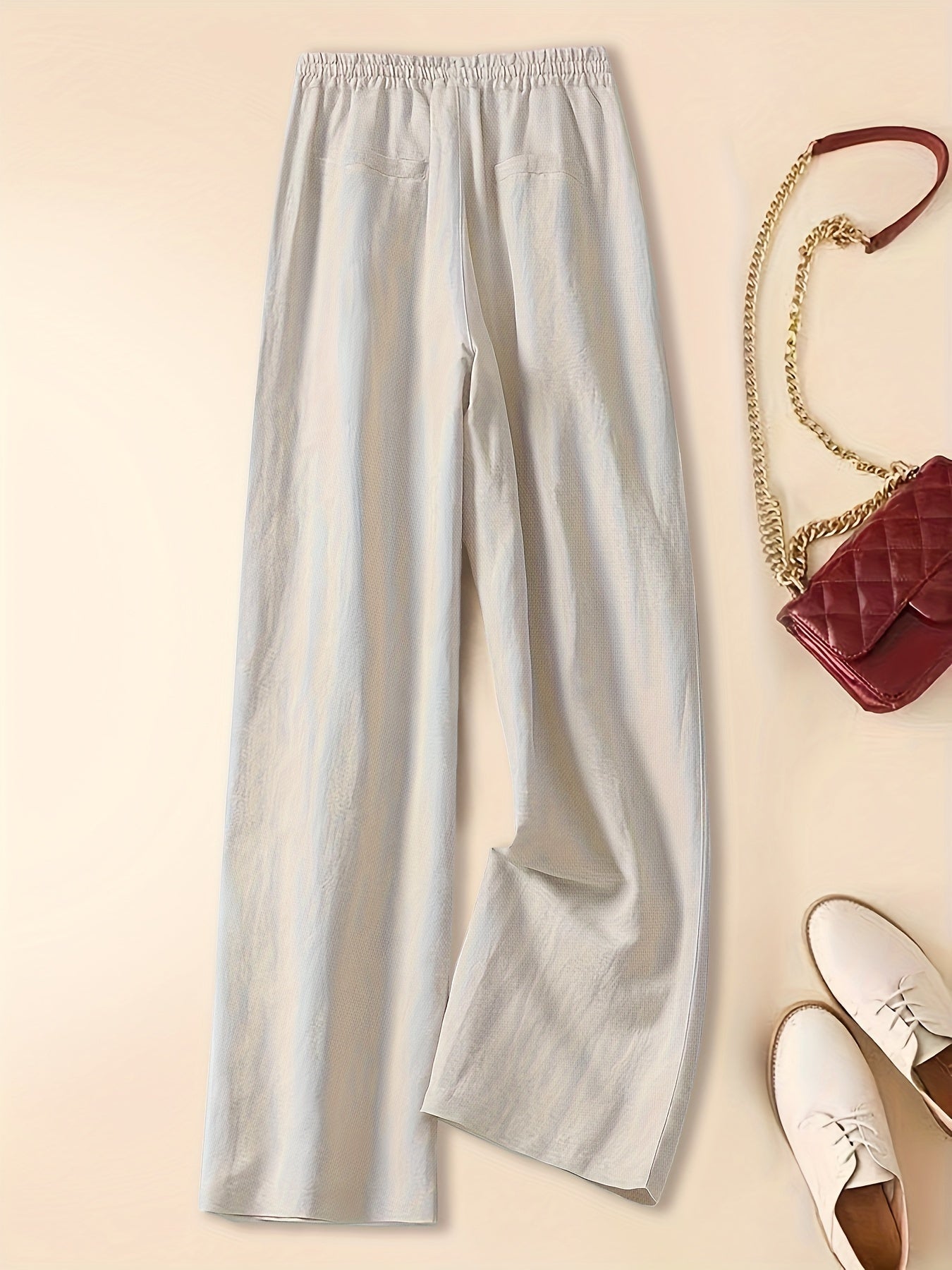 Lightweight Wide-Leg Linen Blend Drawstring Trousers