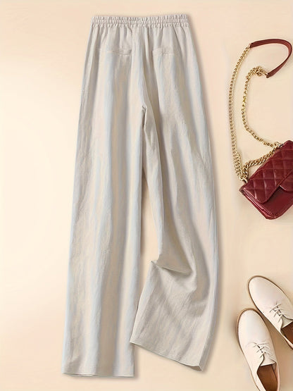 Lightweight Wide-Leg Linen Blend Drawstring Trousers
