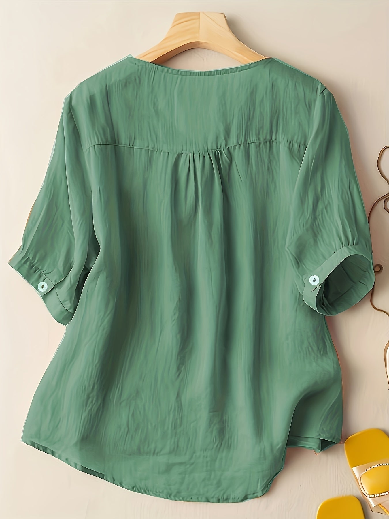 Embroidered V-Neck Relaxed Fit Tunic Blouse