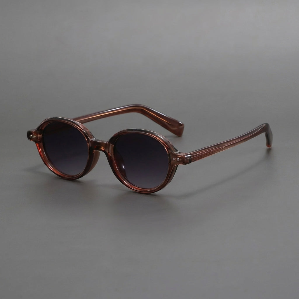 Oval Small Frame Sunglasses with Gradient Lenses and Patterned Temples